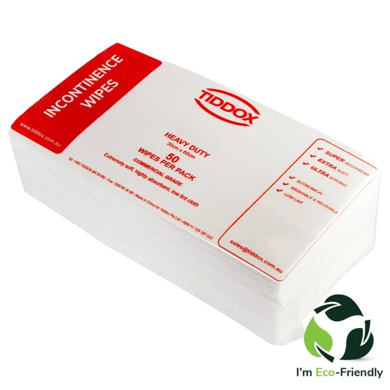 A plastic wrapped pack of white wipes with red writing on it