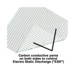 White cloth with black stripes, that prevents static build up on a plain background