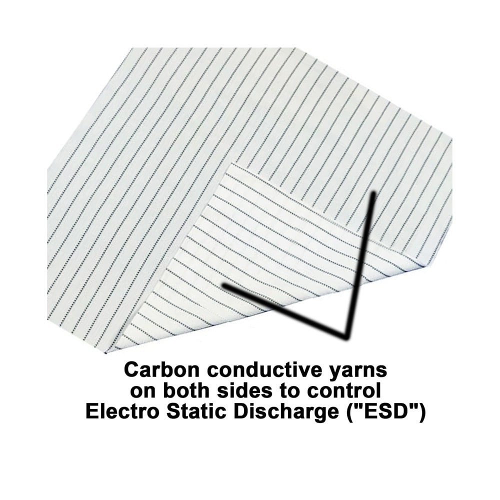 White cloth with black stripes, that prevents static build up on a plain background