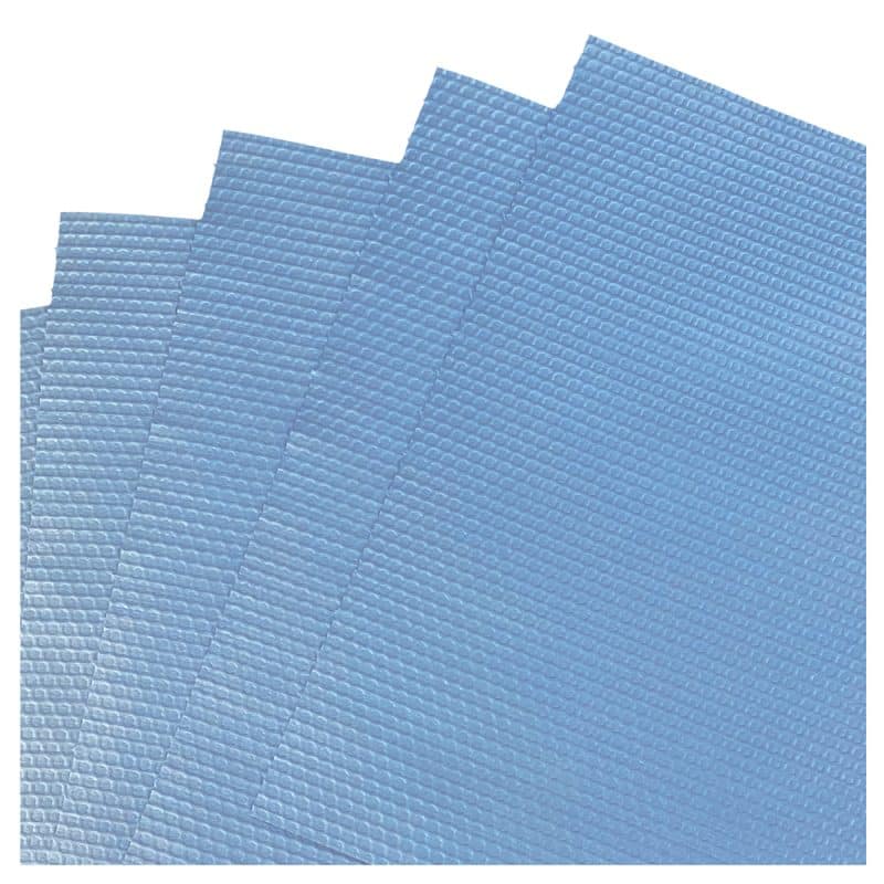 Detailed view of fanned out of the TIDDOX blue roll of polypropylene cellulose wipes with a textured pattern
