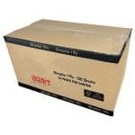 Closed brown and black cardboard box on a white background