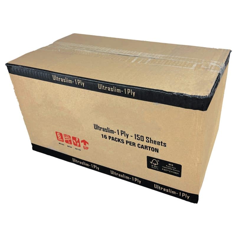 Closed brown and black cardboard box on a white background