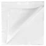Top view of a white non abrasive wipes ("LintNIL wipes") stack with the top wipe folded over to the left