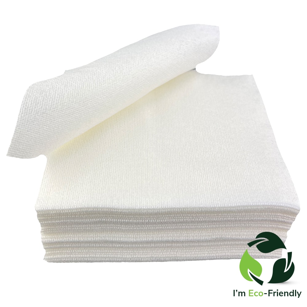 Pile of stacked TIDDOX M3 cellulose wipes with the uppermost wipe gracefully curved backward at an angle.