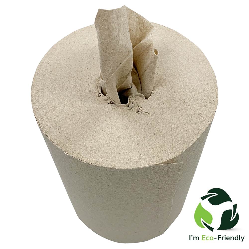 A roll of Nu Cloth Paper Towels with a beige wiper towel protruding from the middle.