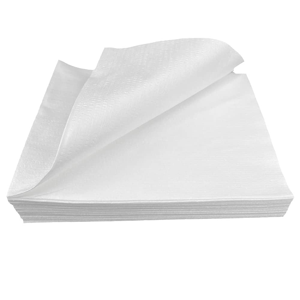 a stack of cellulose wipes with the top wipe[e folded upward