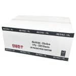 A black and white box of hand towel rolls on a white background