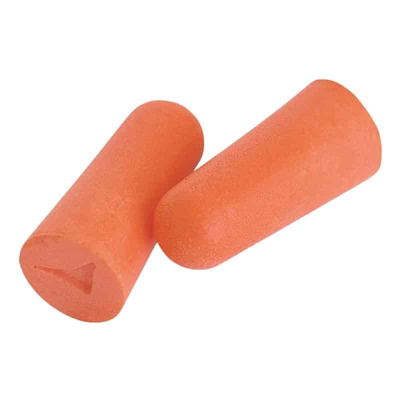 Orange ear plugs on white background