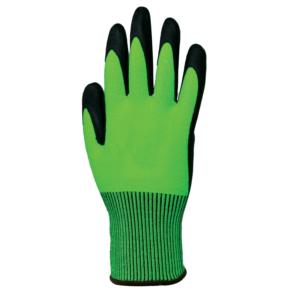 Green high visibility microfoam nitrile gloves back